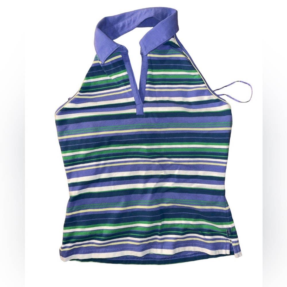 Vintage Y2K Canyon River Blues Halter Polo Shirt Sz L Striped